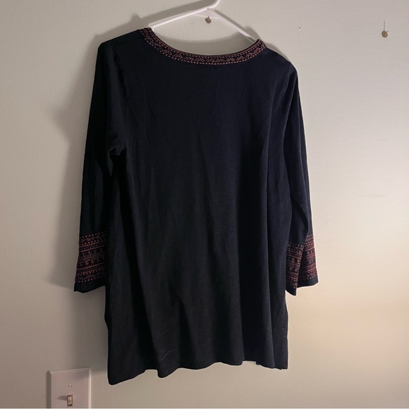 J Jill Navy Embroidered V-Neck Tunic Top small petite - Picture 2 of 4